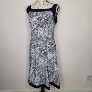 CHAPS Navy & White Floral Sleeveless Fit & Flare Dress Size Medium
